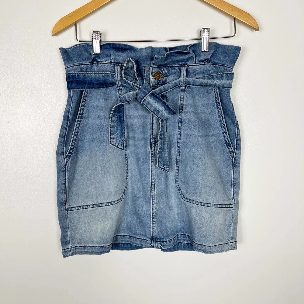 Free People Splendor In The Grass Denim Paperbag Waist Mini Skirt Size 6